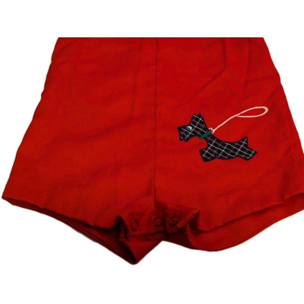 Vintage 2pcs White Collared Top & Red Overalls Outfit Scottie Dog Size 24 Months